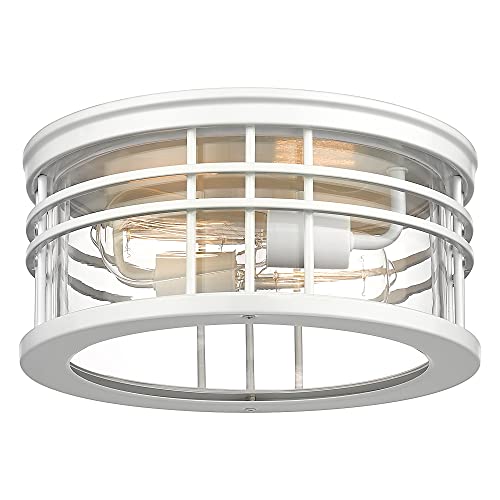 HWH White Flush Mount Ceiling Light Modern Close to Ceiling Light with Clear Glass Shade, 12 Inch Light Fixtures Ceiling Mount for Hallway, Bedroom, Foyer, White Finish, 5HW49-F WH