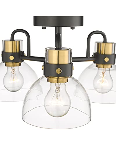 
                  
                    HWH Modern Semi Flush Mount Ceiling Light with Clear Glass Shade, Black and Gold Finish, for Kitchen, Bedroom, Living Room, 5HZG68F-3 BK+BG
                  
                
