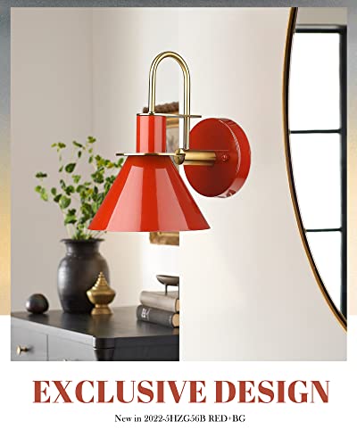 
                  
                    HWH Single Wall Sconce Light Fixture Vintage Bathroom Vanity Lighting, 1-Light Wall Lamp Glossy Red and Brushed Gold Finish, 5HZG56B RED+BG
                  
                