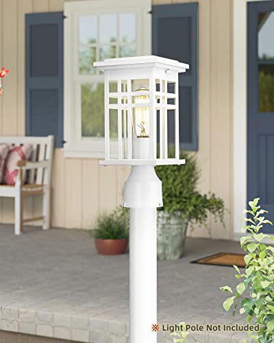
                  
                    HWH Exterior Pillar Light, Waterproof Pole Lantern with Clear Glass Shade, Glossy White Finish, 5HD36P WH
                  
                