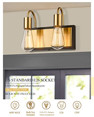 
                  
                    HWH 2-Light Bathroom Vanity Light Modern Vanity Light Fixture Over Mirror,Industrial Wall Sconce,Farmhouse Wall Lamp, Brushed Gold and Black Finish, 5HLT69B-2W BG
                  
                