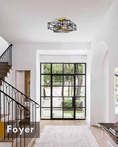 
                  
                    HWH Semi Flush Ceiling Light Fixtur Metal Wire Hallway Light Fixture Ceiling Mount, Black and Gold Finish, 5HZG67F BK+BG
                  
                