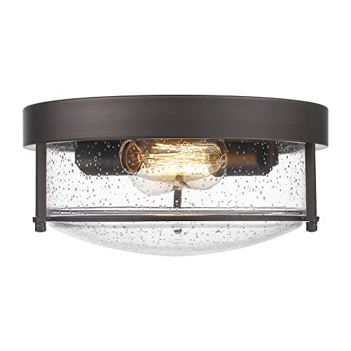 
                  
                    Emliviar 2-Light Outdoor Ceiling Light Fixture, Farmhouse 12 inch Close to Ceiling Light with Seeded Glass, Oil Rubbed Bronze Finish, GE263F ORB
                  
                