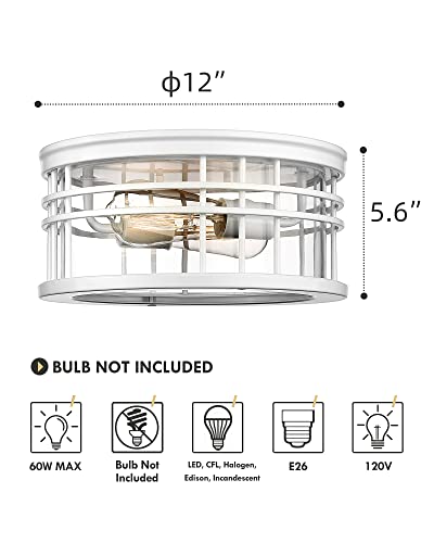 
                  
                    HWH White Flush Mount Ceiling Light Modern Close to Ceiling Light with Clear Glass Shade, 12 Inch Light Fixtures Ceiling Mount for Hallway, Bedroom, Foyer, White Finish, 5HW49-F WH
                  
                