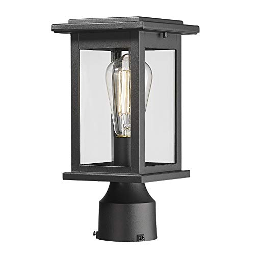 HWH Outdoor Post Light Fixtures in Matte Black Finish with Clear Glass Shade, 5HD37P BK