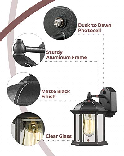 
                  
                    HWH 2-Pack Dusk to Dawn Sensor Outdoor Wall Lantern Exterior Wall Mount Light Fixture Matte Black, 2-Pack, 5HW35-B-PC-2PK BK
                  
                