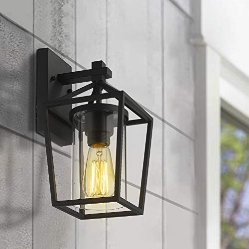 
                  
                    Emliviar 1-Light Exterior Wall Sconce, 11 Inch Small Outdoor Wall Lantern, Black Finish with Clear Glass,20065B3
                  
                