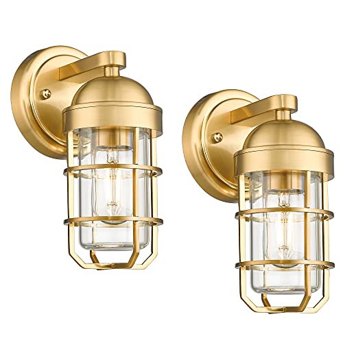 Emliviar Nautical Wall Light, Modern Brass Wall Lights for Bathroom Hallway Bedroom, Gold Finish, GE255B-2PK BG