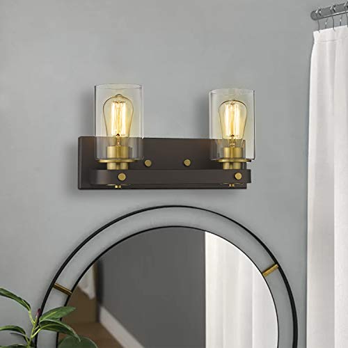 
                  
                    Emliviar 2-Light Bathroom Vanity Light, Oil Rubbed Bronze and Gold Finish with Clear Glass,YCE1901-2W ORB+BG
                  
                