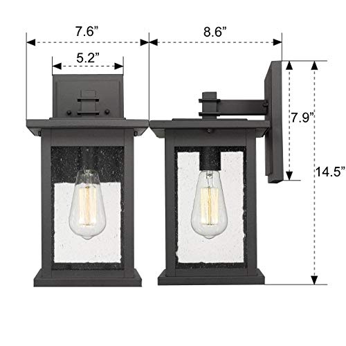 
                  
                    Emliviar Outside Lights for House, 1-Light Outdoor Wall Lantern 14", Black Finish with Seeded Glass, 1803EW2
                  
                