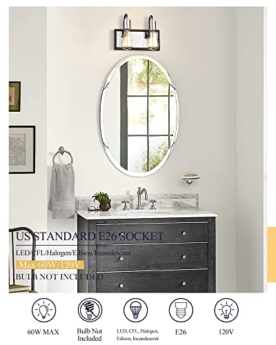 
                  
                    HWH 2-Light Bathroom Vanity Light Modern Vanity Light Fixture Over Mirror,Industrial Wall Sconce,Vanity Wall Lamp, Chrome and Black Finish, 5HLT69B-2W CH
                  
                