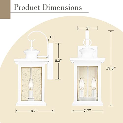 
                  
                    Emliviar Large Outdoor Wall Lantern, Modern Outside Front Porch Lights, White Finish with Seeded Glass, 1810-BW2 WH
                  
                