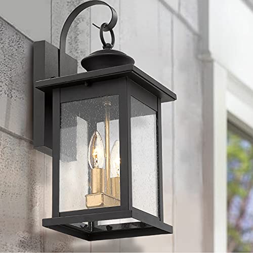 
                  
                    Emliviar Outdoor Wall Lighting, 18" Exterior Lights for House, Black and Gold Finish with Seeded Glass,1810-BW2-R
                  
                