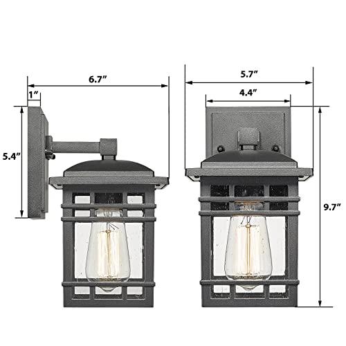 
                  
                    Emliviar Outdoor Wall Lantern 2 Pack - Front Porch Light Wall Mpunt Light Fixture, Black Finish with Seeded Glass,XE228B-2PK BK
                  
                