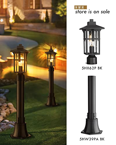 
                  
                    HWH Exterior Post Light Outdoor Pole Lantern Pillar Light Fixture with Seeded Glass Shade, Matte Black Finish, 5HX62P BK
                  
                