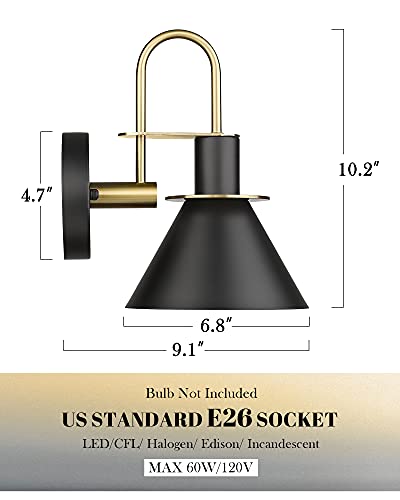 
                  
                    HWH Modern 1 Light Bathroom Vanity Light Fixture Industrial Wall Sconce Lamp for Indoor Outdoor, Black Gold Finish, 5HZG56B BK+BG
                  
                