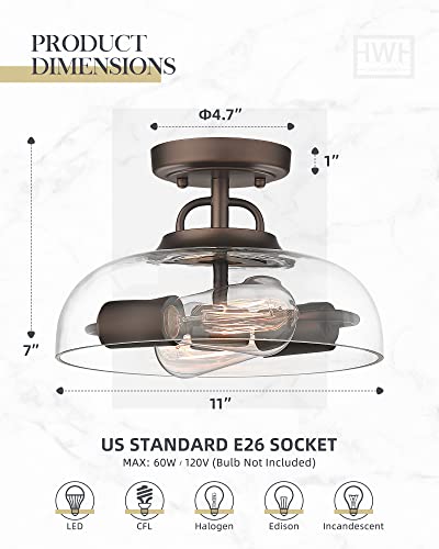 
                  
                    HWH Semi Flush Mount Ceiling Light Fixtures, 11" Semi Flush Mount Close to Ceiling Light, Oil-Rubbed Bronze Finish, 5HZG63F ORB
                  
                