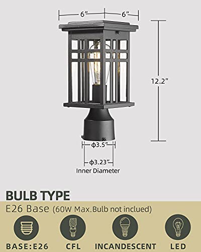 
                  
                    HWH Industrial Outdoor Post Lantern, Exterior Pillar Light, Waterproof Pole Lantern with Clear Glass Shade, Matte Black Finish, 5HD36P BK
                  
                