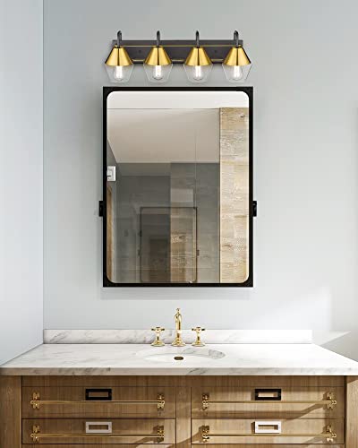 
                  
                    HWH Bathroom Vanity Light Fixtures Over Mirror, Vanity Wall Sconce Lamp, Black and Gold Finish, 5HZG60B-4W BK+BG
                  
                