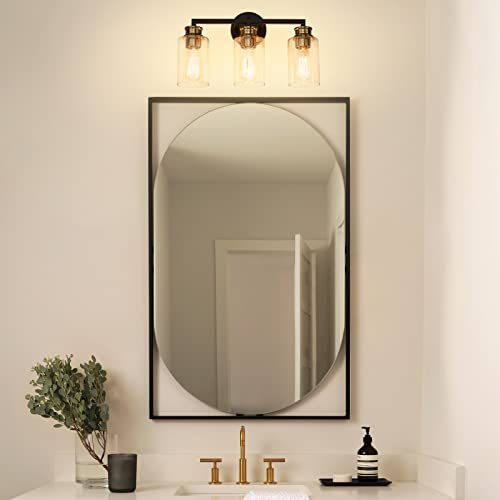 
                  
                    Emliviar 3-Light Modern Bathroom Light with Clear Glass, 17 Inch Industrial Vanity Lighting Fixture, Black and Gold Finish, YCE253B-3W BK+BG
                  
                