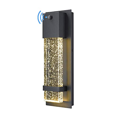 Emliviar Modern LED Exterior Wall Sconce Lantern, Black Finish with Crystal Bubble Glass