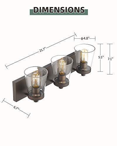 
                  
                    HWH Bathroom Vanity Light Vintage Farmhouse Bathroom Wall Lighting, Vanity Wall Sconce with Clear Glass, Oil Rubbed Bronze Finish, 5HZG44B-3W ORB-01
                  
                