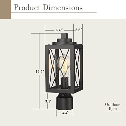 
                  
                    Emliviar Farmhouse Outdoor Post Light with Photocell Sensor, 14.5 Inch Dusk to Dawn Lamp Post Light with Clear Glass, Black Finish, 0387P-PC BK
                  
                