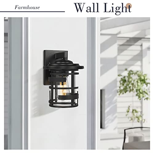 
                  
                    Emliviar Outdoor Porch Light for Patio Garage, Modern Exterior Wall Sconce 10 Inch, Black Finish with Clear Glass Shade, LE256B-S BK
                  
                