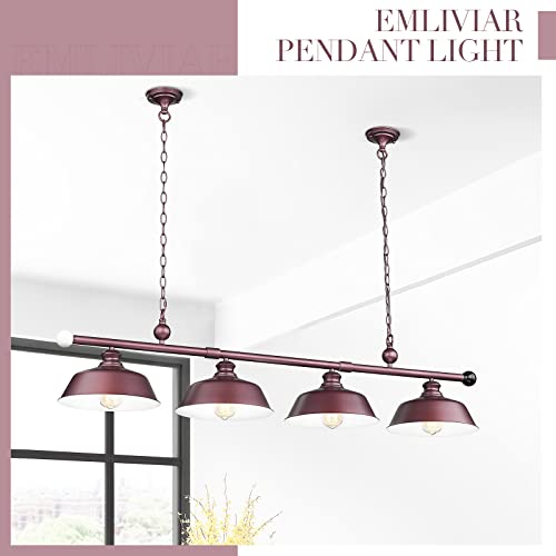 
                  
                    Emliviar 4-Light Pool Table Light for 7' 8' Table, Modern Hanging Billiard Light Fixture with Metal Dome Shade, Red Finish, YE260-4LP RED
                  
                