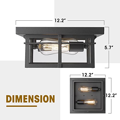 
                  
                    Emliviar Farmhouse Flush Mount Ceiling Light, 2-Light 12 Inch Close to Ceiling Light Fixtures with Clear Glass, Black Finish, GE252F BK
                  
                