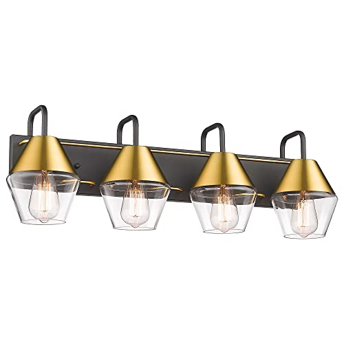 HWH Bathroom Vanity Light Fixtures Over Mirror, Vanity Wall Sconce Lamp, Black and Gold Finish, 5HZG60B-4W BK+BG