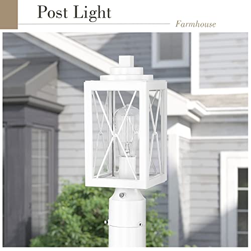 
                  
                    Emliviar Farmhouse Dusk to Dawn Outdoor Post Light, Modern Exterior Pole Light Column Light Photocell Sensor, Aluminum with Clear Glass in White Finish, 0387P-PC WH
                  
                