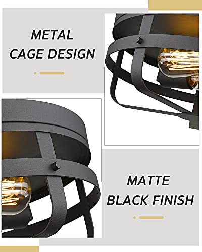 
                  
                    HWH Industrial Ceiling Light Fixture 13inch Metal Cage Flush Mount Close to Ceiling Light, Matte Black Finish, 5HZG55-F BK
                  
                