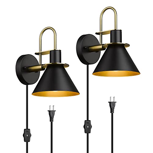 
                  
                    HWH Plug in Wall Sconces Modern Plug in Wall Lamp Set of 2 with On/Off Switch, Metal Black and Gold, 5HZG56B-2-G BK+BG
                  
                