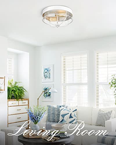 
                  
                    HWH Modern Flush Mount Ceiling Light 12 Inch Close to Ceiling Light with Seeded Glass, 2-Light,  5HTJ7-F WH
                  
                