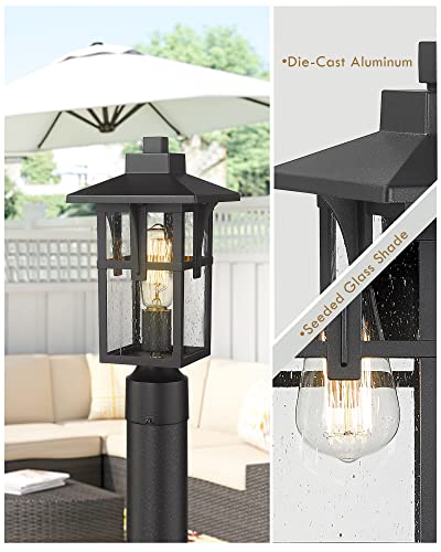 
                  
                    HWH Exterior Post Light Outdoor Pole Lantern Pillar Light Fixture with Seeded Glass Shade, Matte Black Finish, 5HX62P BK
                  
                