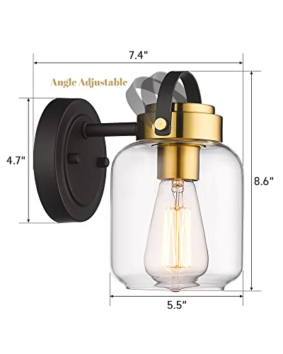 
                  
                    HWH Farmhouse Wall Light, 1-Light Wall Sconce Vanity Light with Clear Glass Shade, Bedside, Kitchen, Black and Brushed Gold Finish, 5HZG61B BK+BG
                  
                