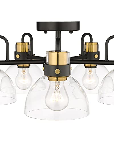 
                  
                    HWH Semi Flush Mount Ceiling Light Fixtures with Clear Glass Shade, Black and Gold Finish, for Kitchen, Dining, Living Room, 5HZG68F-5 BK+BG
                  
                