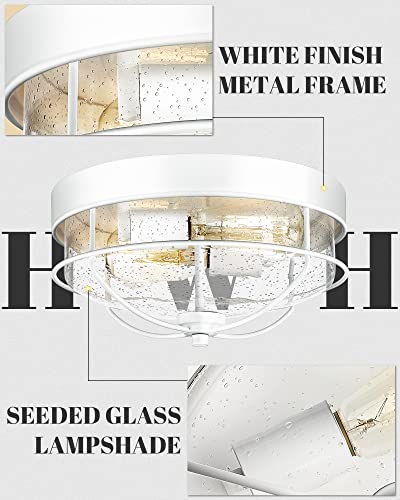 
                  
                    HWH Modern Flush Mount Ceiling Light 12 Inch Close to Ceiling Light with Seeded Glass, 2-Light,  5HTJ7-F WH
                  
                