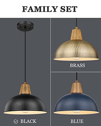 
                  
                    HWH Pendant Lights, Industrial Hanging Light Fixtures, for Dining Room, Barn, Farmhouse, Hammered Metal Shade, Black Finish, 5HZG70M1L-2 BK
                  
                
