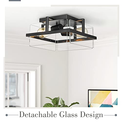 
                  
                    Emliviar Modern Glass Ceiling Light - 11 Inch Semi Flush Mount Light Fixture for Bedroom Kitchen Hallway, Metal Cage with Clear Glass in Black Finish, LE256F BK
                  
                