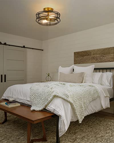
                  
                    HWH Semi Flush Mount Ceiling Light Hallway Light Fixtures Ceiling Mount, Sloped Ceiling, Metal Cage, Black and Gold Finish, 5HZG66F BK+BG
                  
                