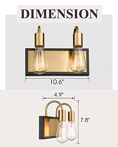 
                  
                    HWH 2-Light Bathroom Vanity Light Modern Vanity Light Fixture Over Mirror,Industrial Wall Sconce,Farmhouse Wall Lamp, Brushed Gold and Black Finish, 5HLT69B-2W BG
                  
                