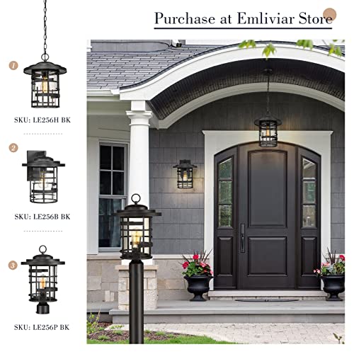 
                  
                    Emliviar Farmhouse Outdoor Pendant Lighting, 13.5 Inch Exterior Ceiling Hanging Light Fixture for Porch, Metal Cage with Clear Glass Shade, Black Finish, LE256H BK
                  
                
