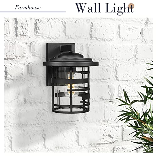 
                  
                    Emliviar 1-Light Farmhouse Outdoor Wall Lantern, Modern Outside Light for House with Clear Glass, Black Finish, LE256B-M BK
                  
                