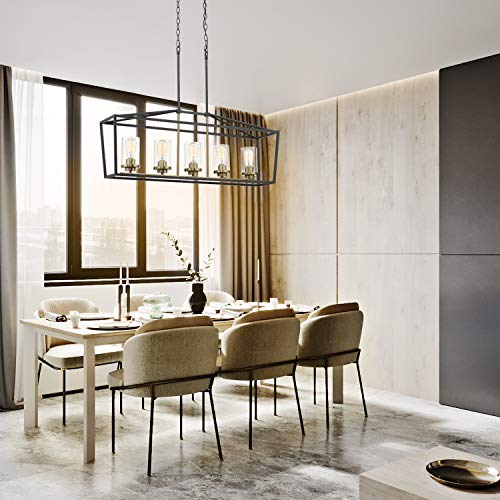 
                  
                    Emliviar Modern 5-Light Kitchen Island Pendant Light Fixture, Linear Pendant Lighting, Black and Gold Finish with Clear Glass Shade,P3033-5LP
                  
                