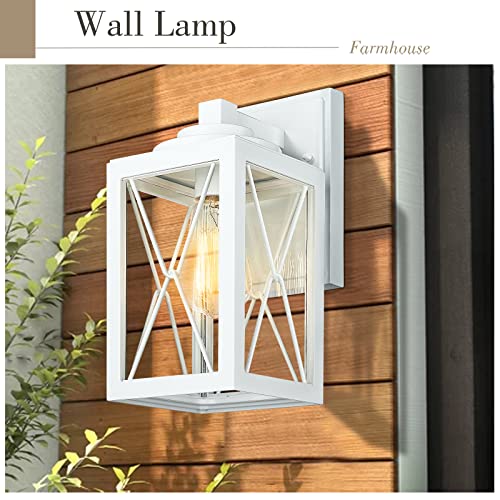 
                  
                    Emliviar 2 Pack Modern Outdoor Wall Lights, Exterior Wall Mounted Light Fixtures for Front Porch with Clear Glass Shade, White Finish, 0387WH-E26-2PK
                  
                