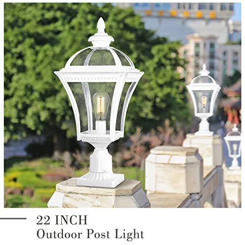 
                  
                    Emliviar 1-Light Modern Outdoor Post Lamp, 22 Inch Exterior Lamp Post Light Fixture for House Garden, Seeded Glass Shade with White Finish, XE266P WH
                  
                