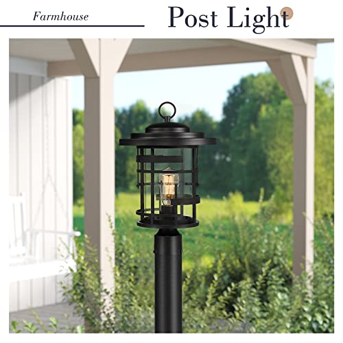 
                  
                    Emliviar Large Outdoor Post Light Fixture, 17 Inch Farmhouse Vintage Exterior Pole Lantern for House Garden, Lamp Post Light with Clear Glass, Black Finish, LE256P BK
                  
                