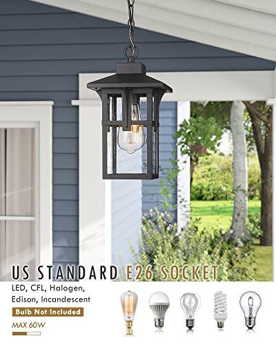 
                  
                    HWH Exterior Hanging Lantern, Farmhouse Porch Pendant Light with Height Adjustable Chain, Matte Black Finish, 5HX62H BK
                  
                